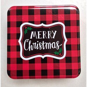 Merry Christmas Buffalo Plaid Holiday Storage Tin Container